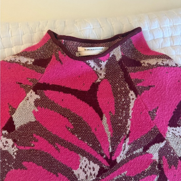 Anthropologie Pink and Brown Leaf Sweater - Picture 6 of 7